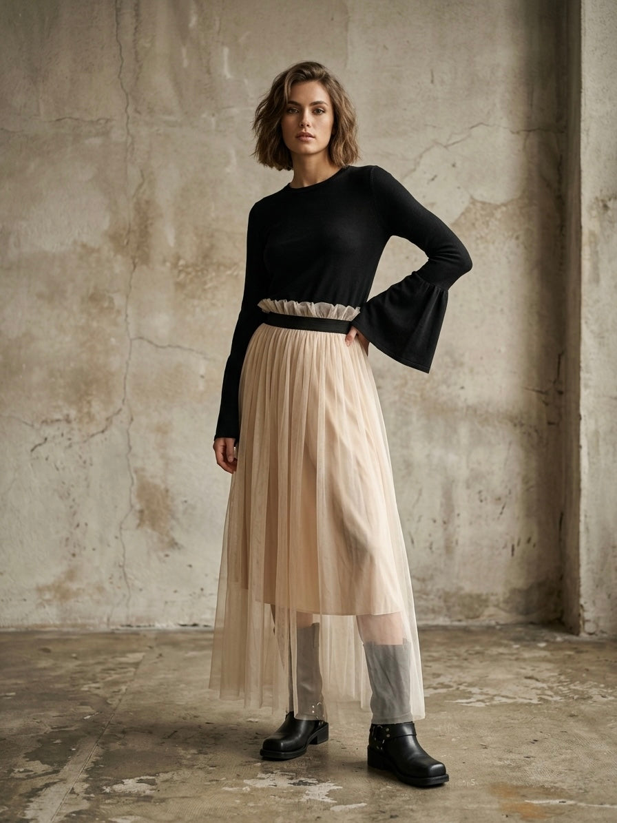 Maxigonna tulle vaniglia