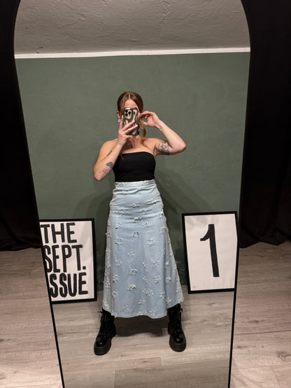 Maxi gonna denim strappi