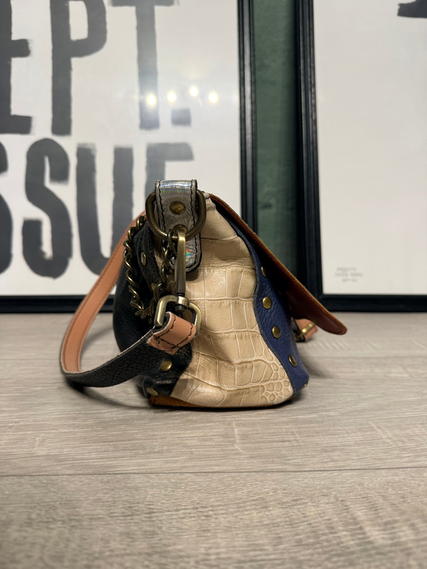 Postina multicolor in pelle handmade