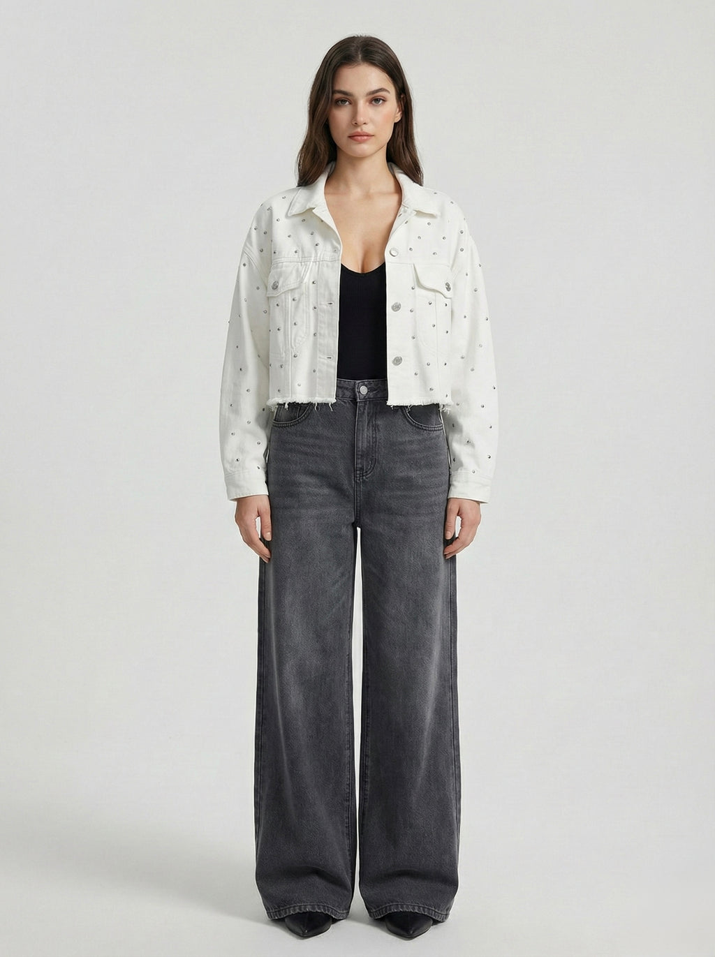 Giacca denim cropped strass