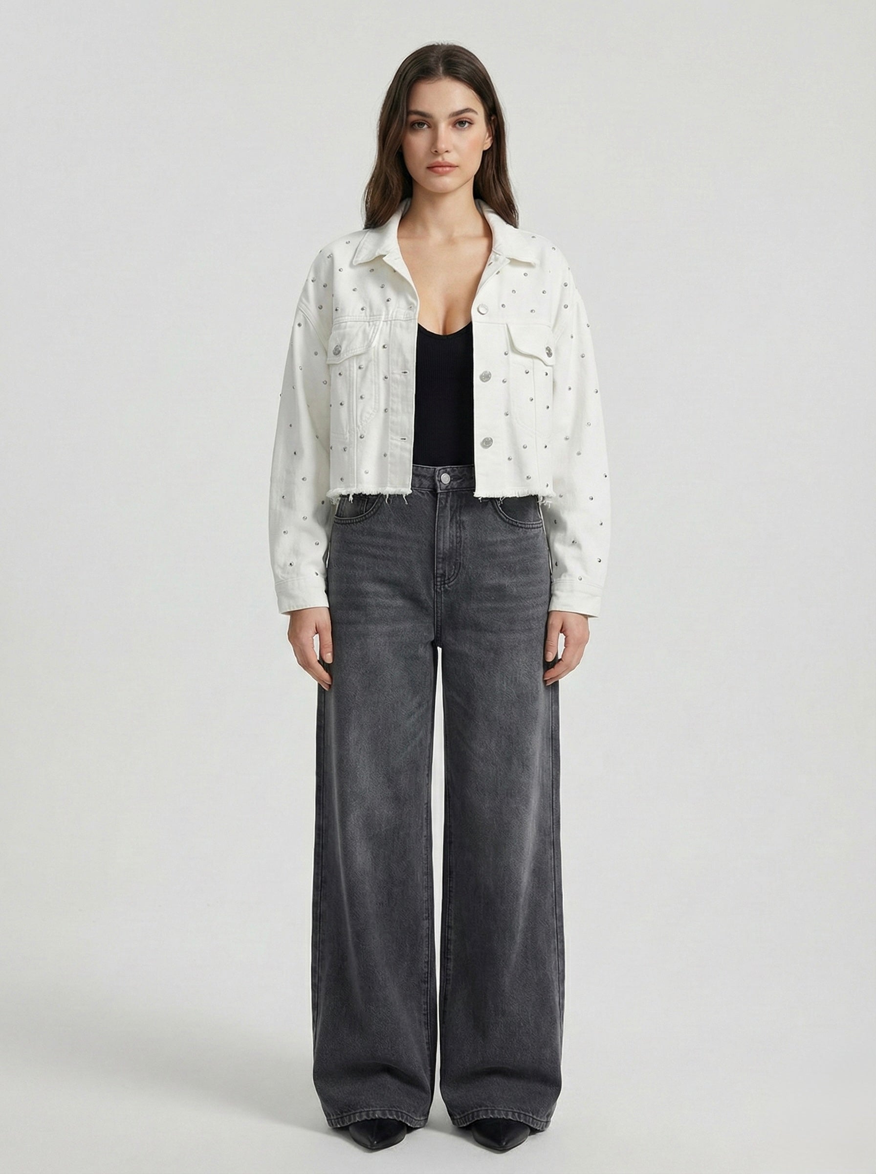 Giacca denim cropped strass