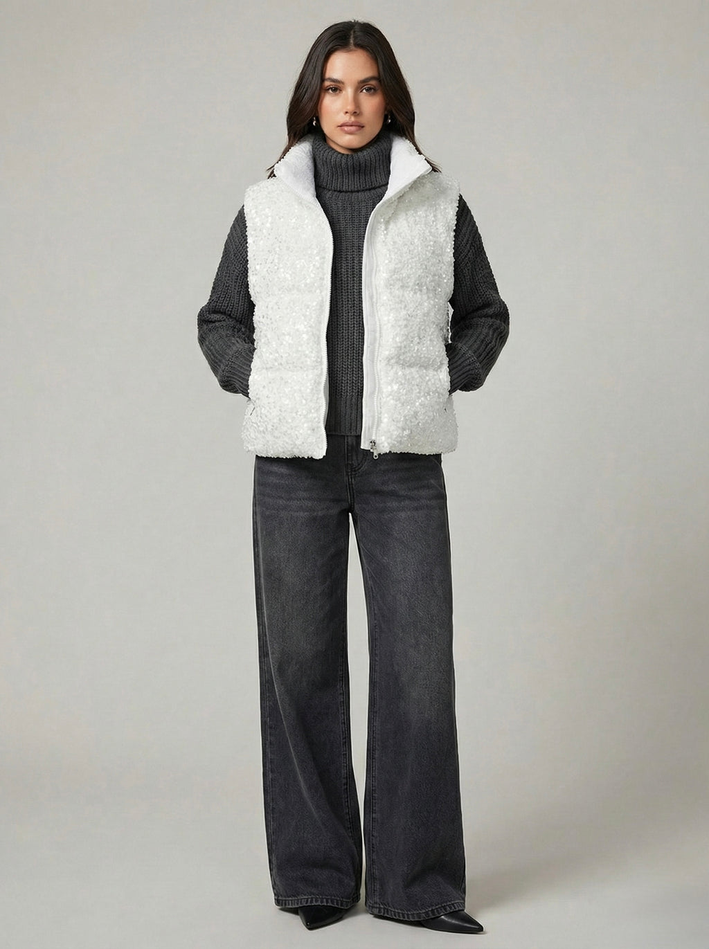 Gilet fluffy paillettes