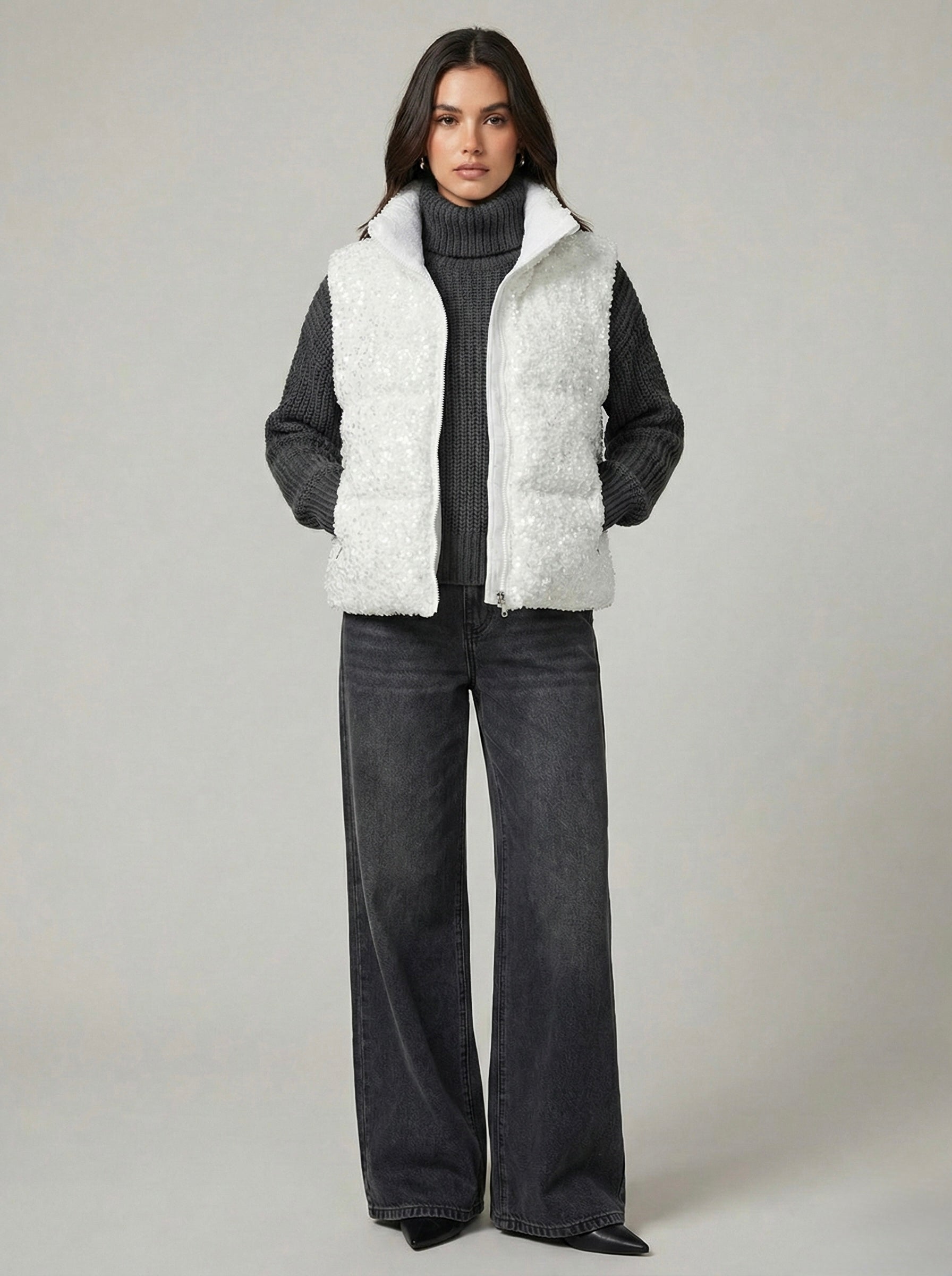 Gilet fluffy paillettes