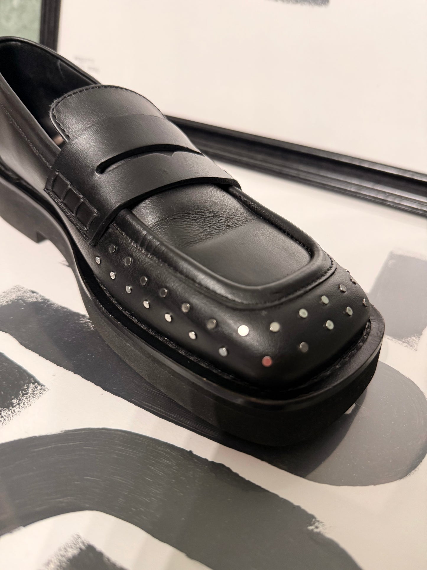 Mocassino punta quadrata borchie N°21 in pelle