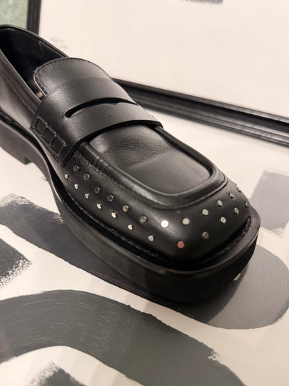 Mocassino punta quadrata borchie N°21 in pelle