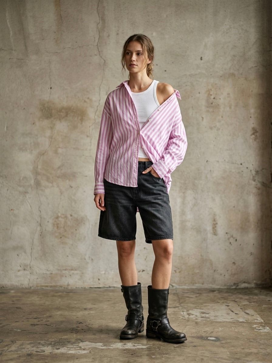 Camicia righe ‘santa pazienza’ handprinted