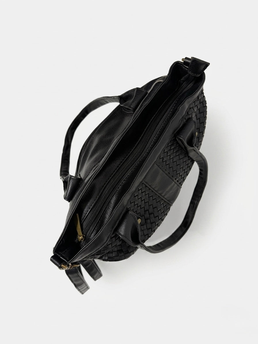Shopper intrecciata similpelle con tracolla