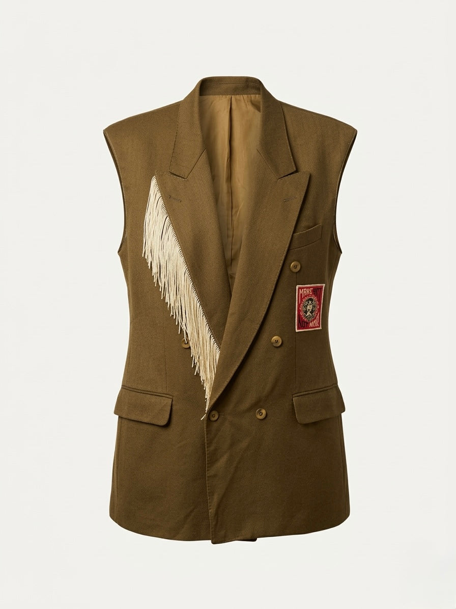 Gilet vintage reworked ‘Make art not war’