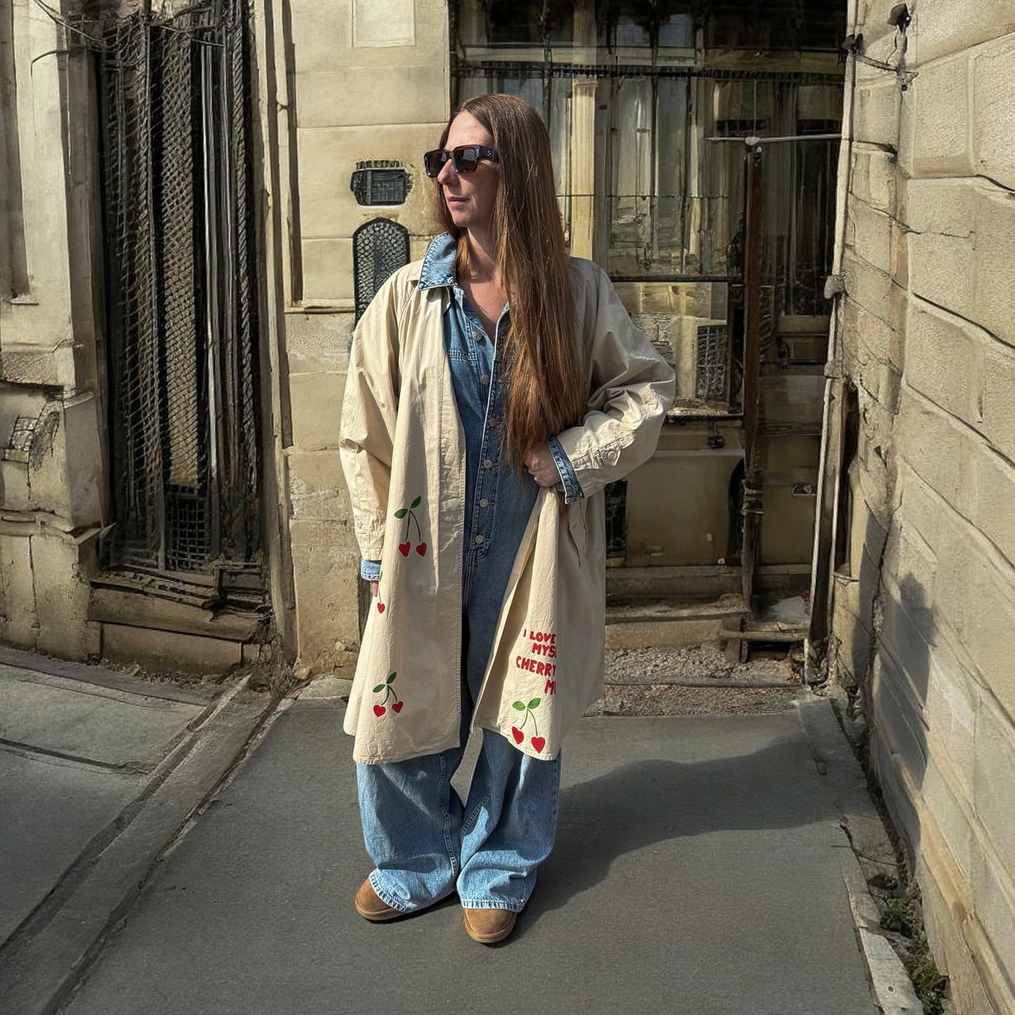 Trench ‘Cherry Much’ handmade
