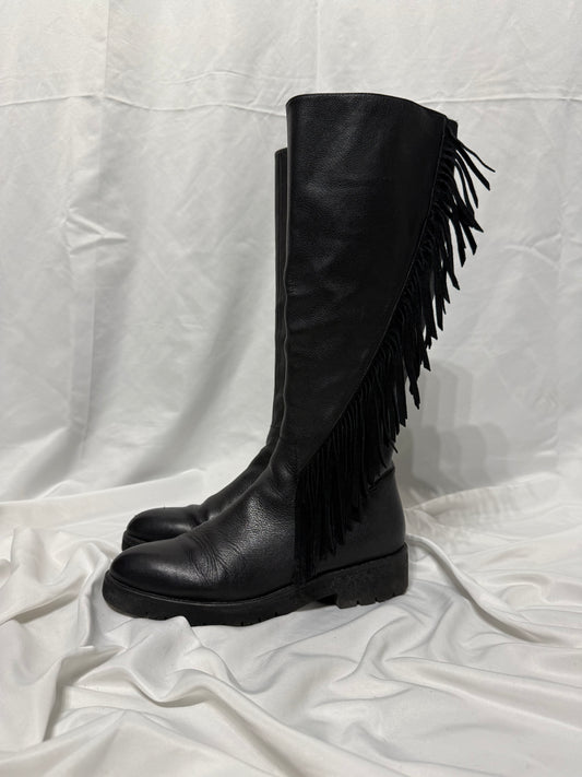 Stivale in pelle punta frange