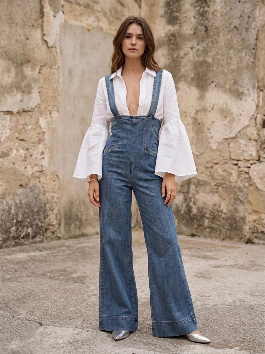 Salopette denim palazzo