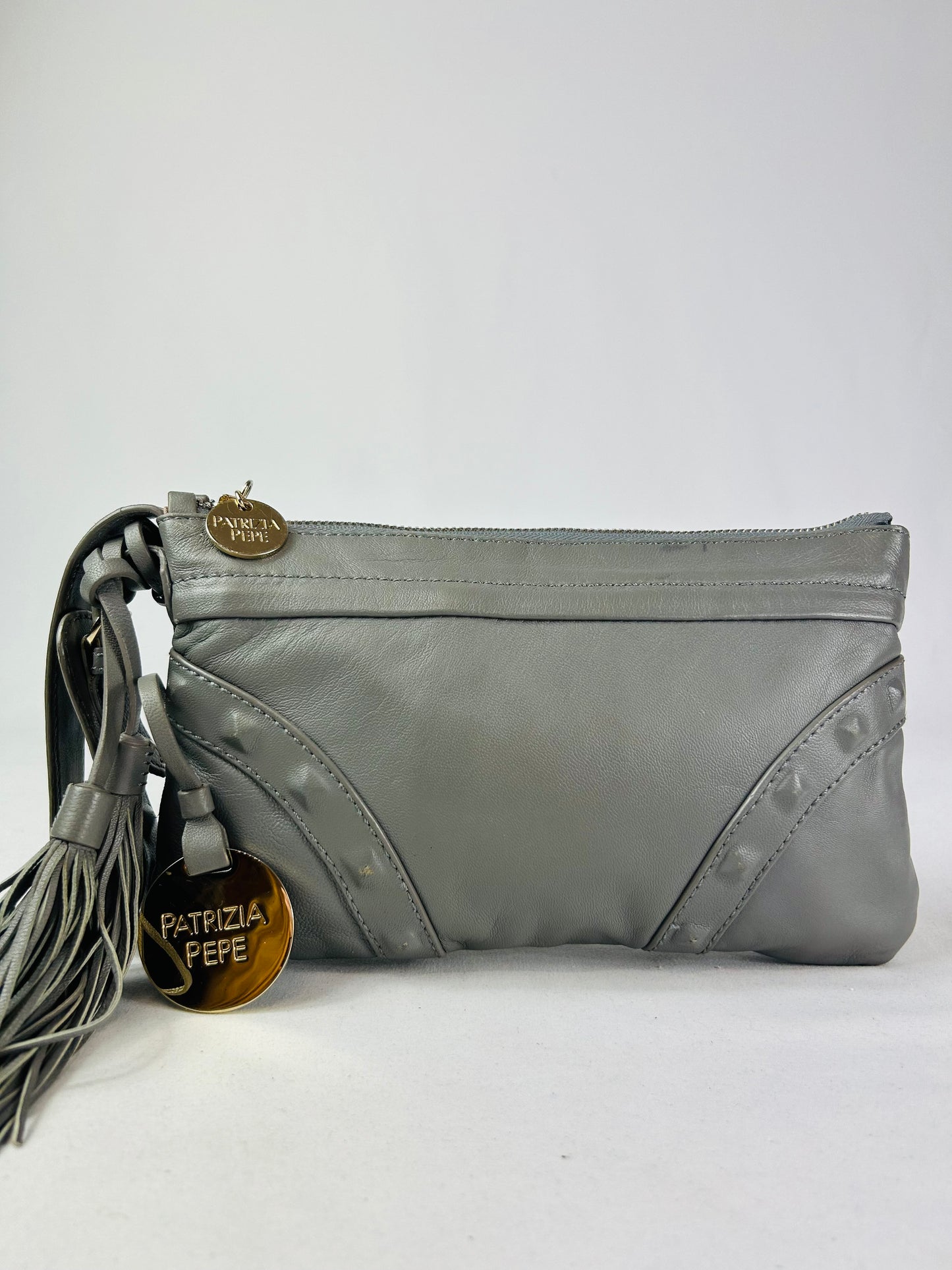 Pochette in pelle grigio frange Patrizia Pepe