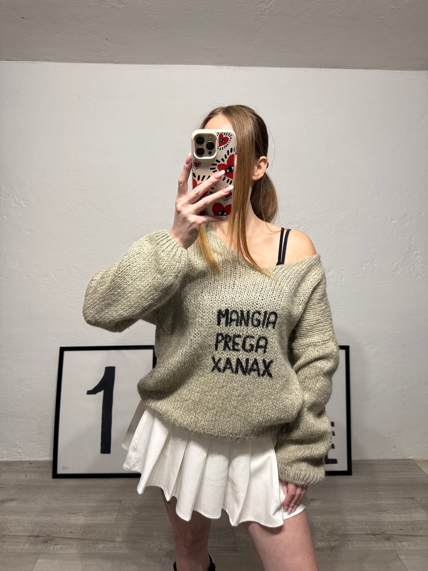 Maglioncino tricot ‘Mangia Prega Xanax’ handmade