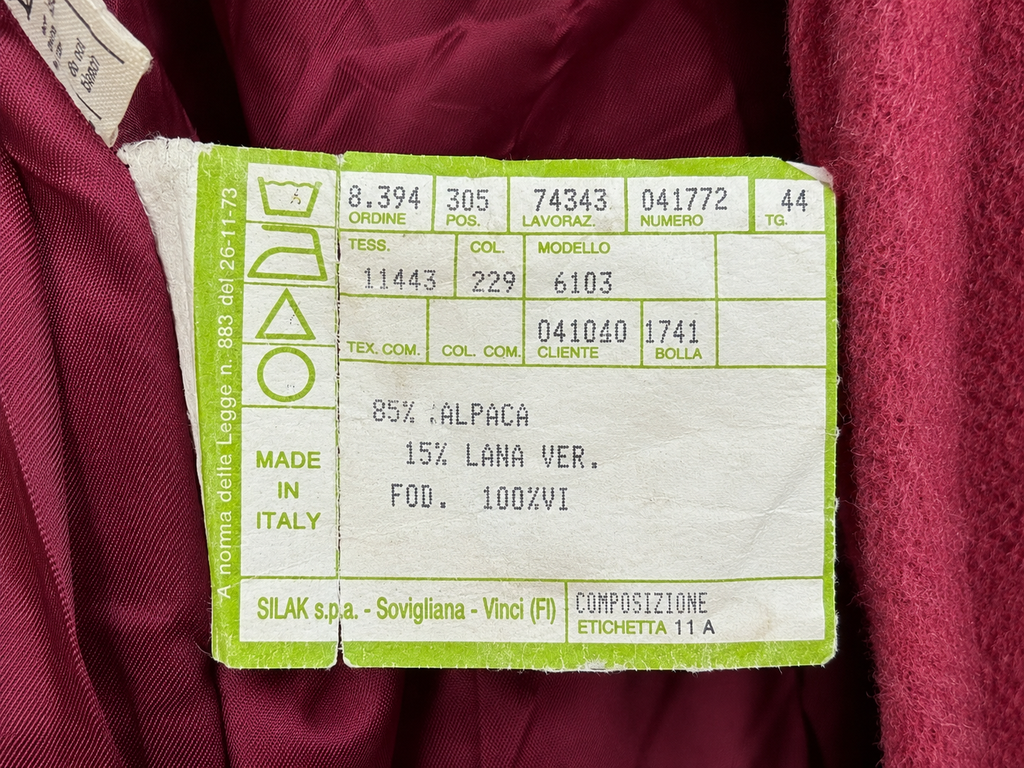 Cappotto vintage lampone 85% alpaca