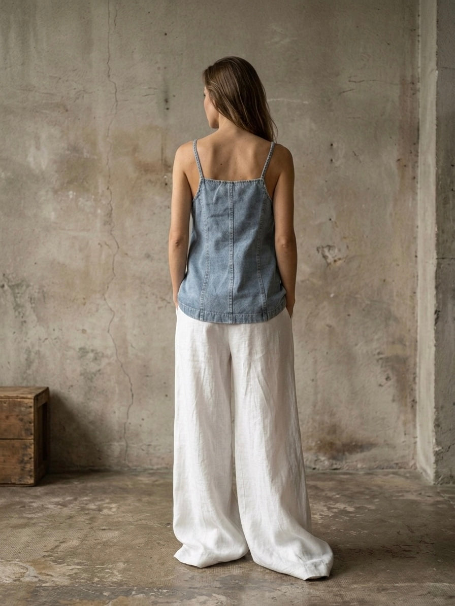 Top vintage smanicato denim
