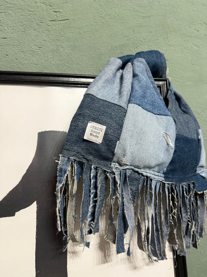 Borsa denim patchwork frange handmade