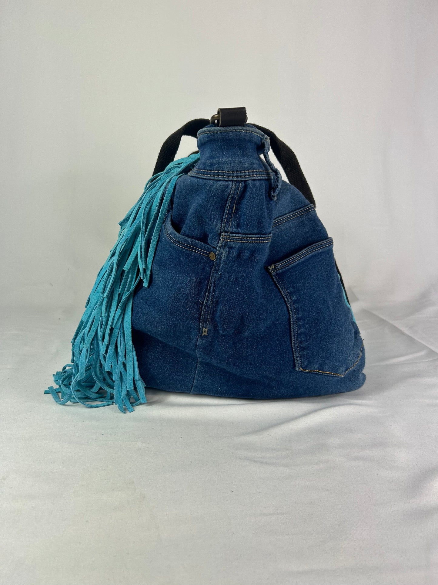 Borsa denim handmade frange