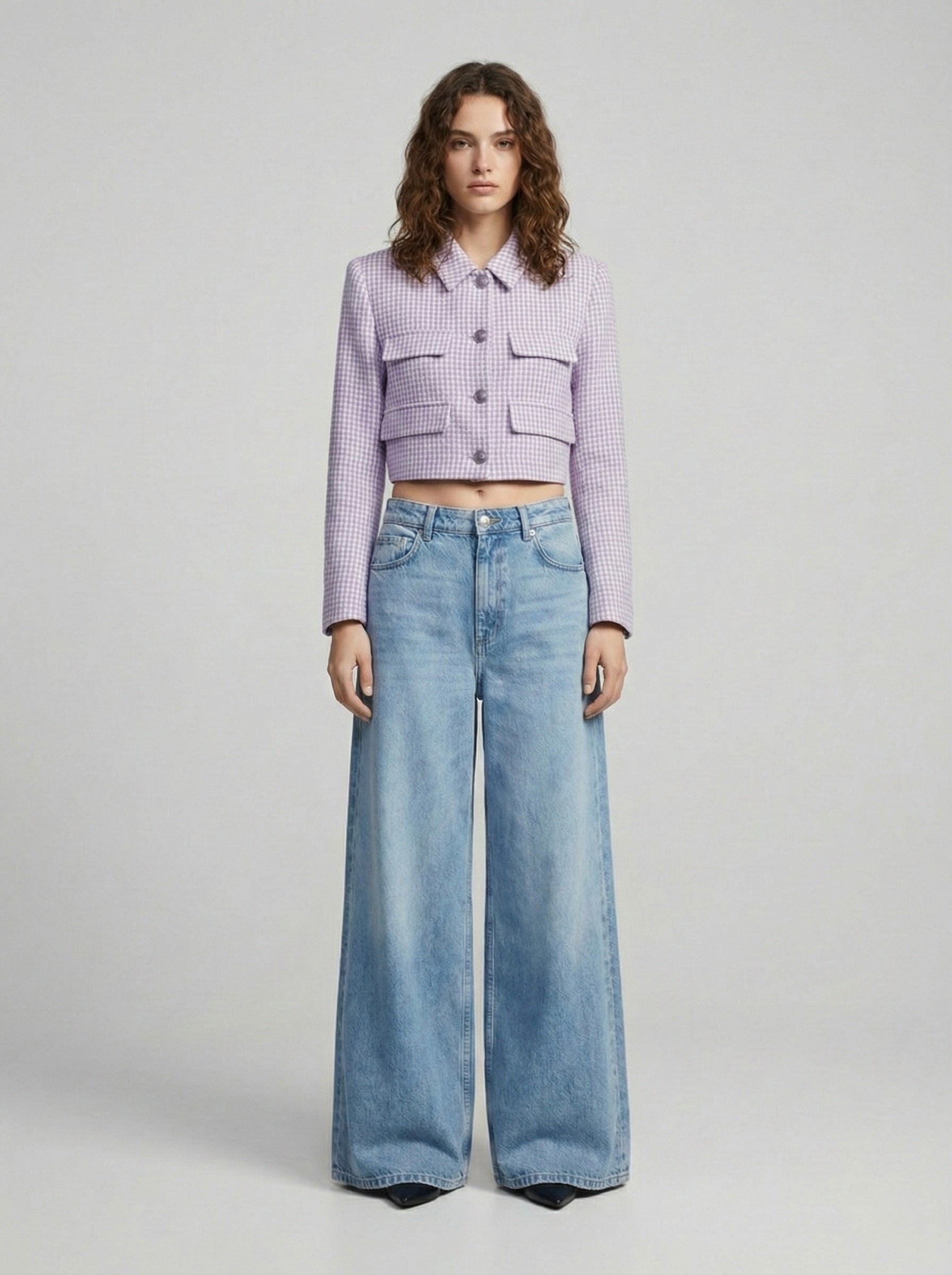 Blazer crop Vichy lavanda Zara