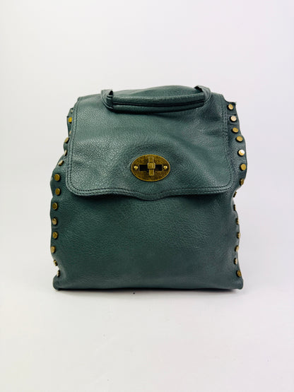 Zaino similpelle borchie verde bottiglia