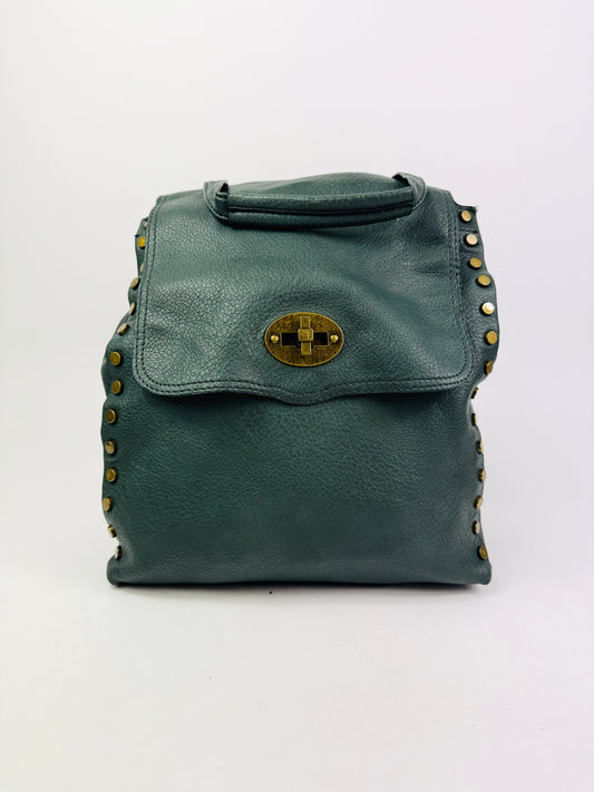 Zaino similpelle borchie verde bottiglia