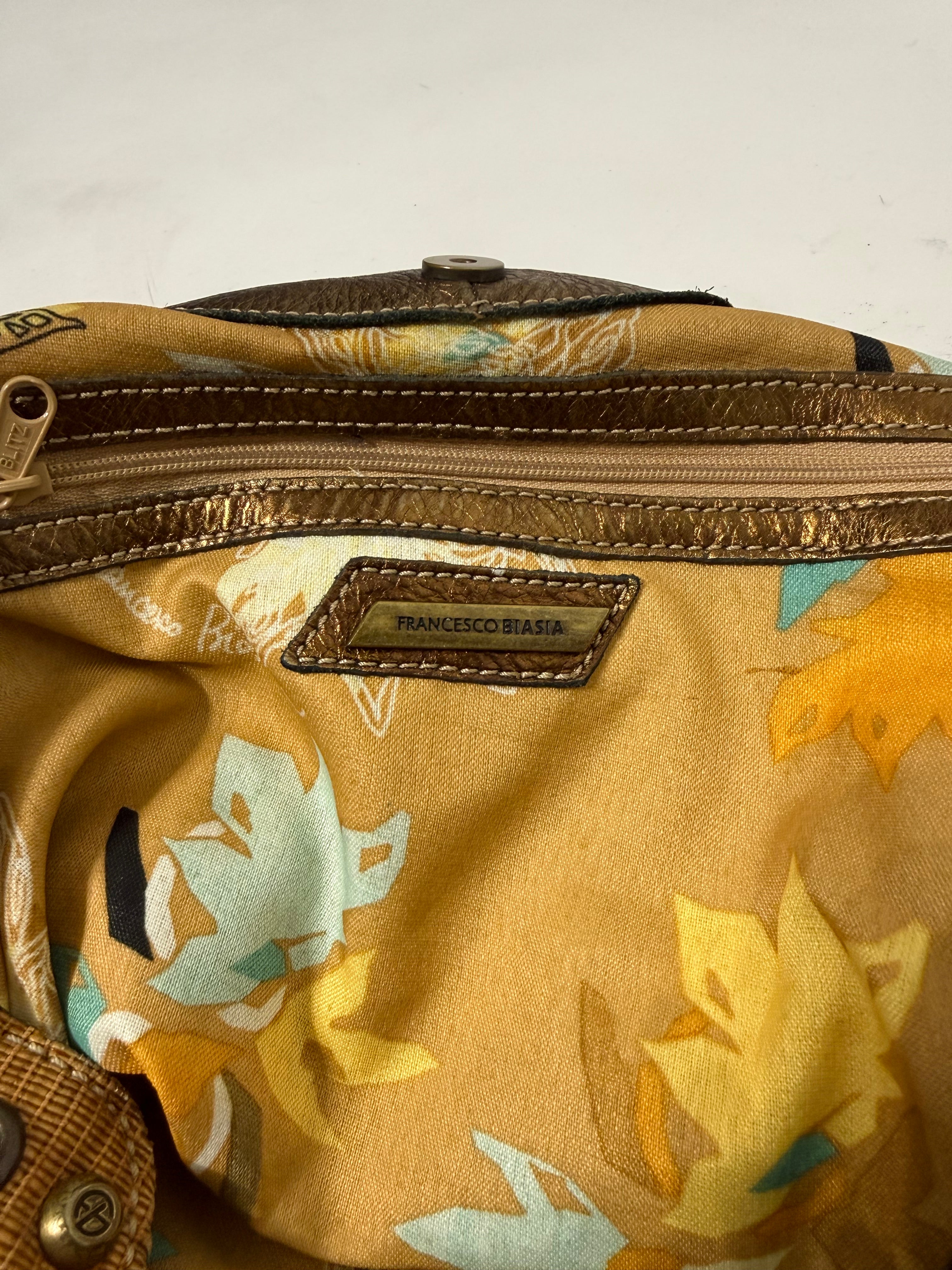 Borsa pelle e rafia Francesco Biasia spalla - mano y2k