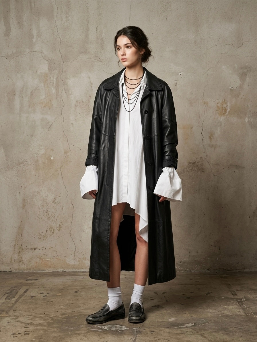 Maxi giacca in pelle vintage ‘Sorry mama’ reworked