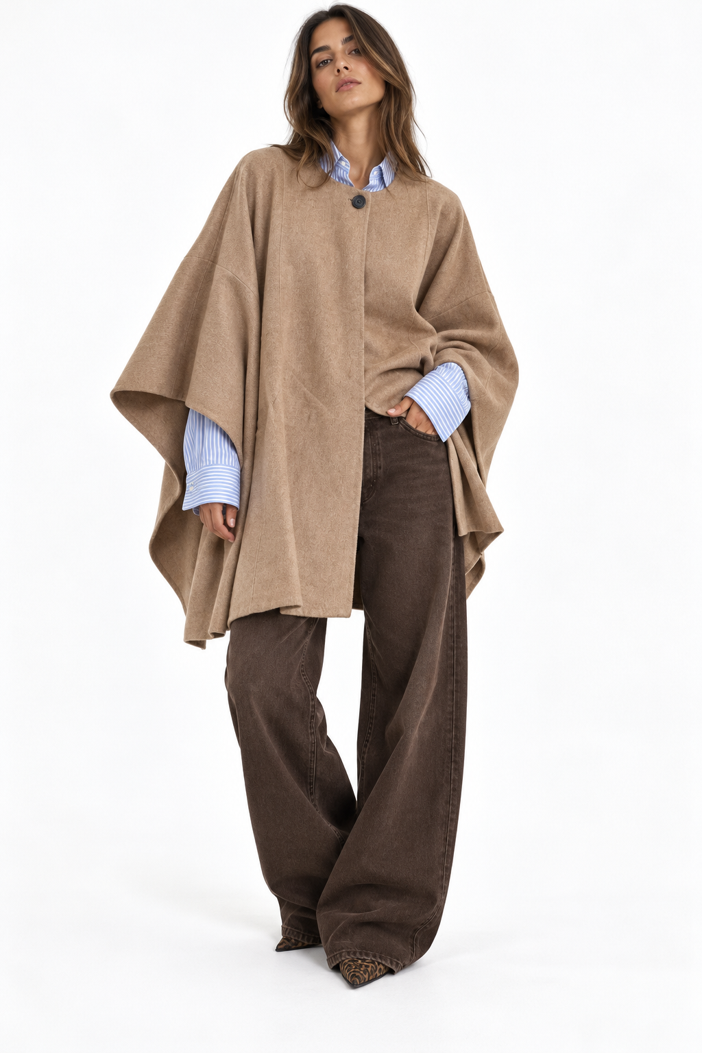 Cappotto mantella cammello lana e viscosa
