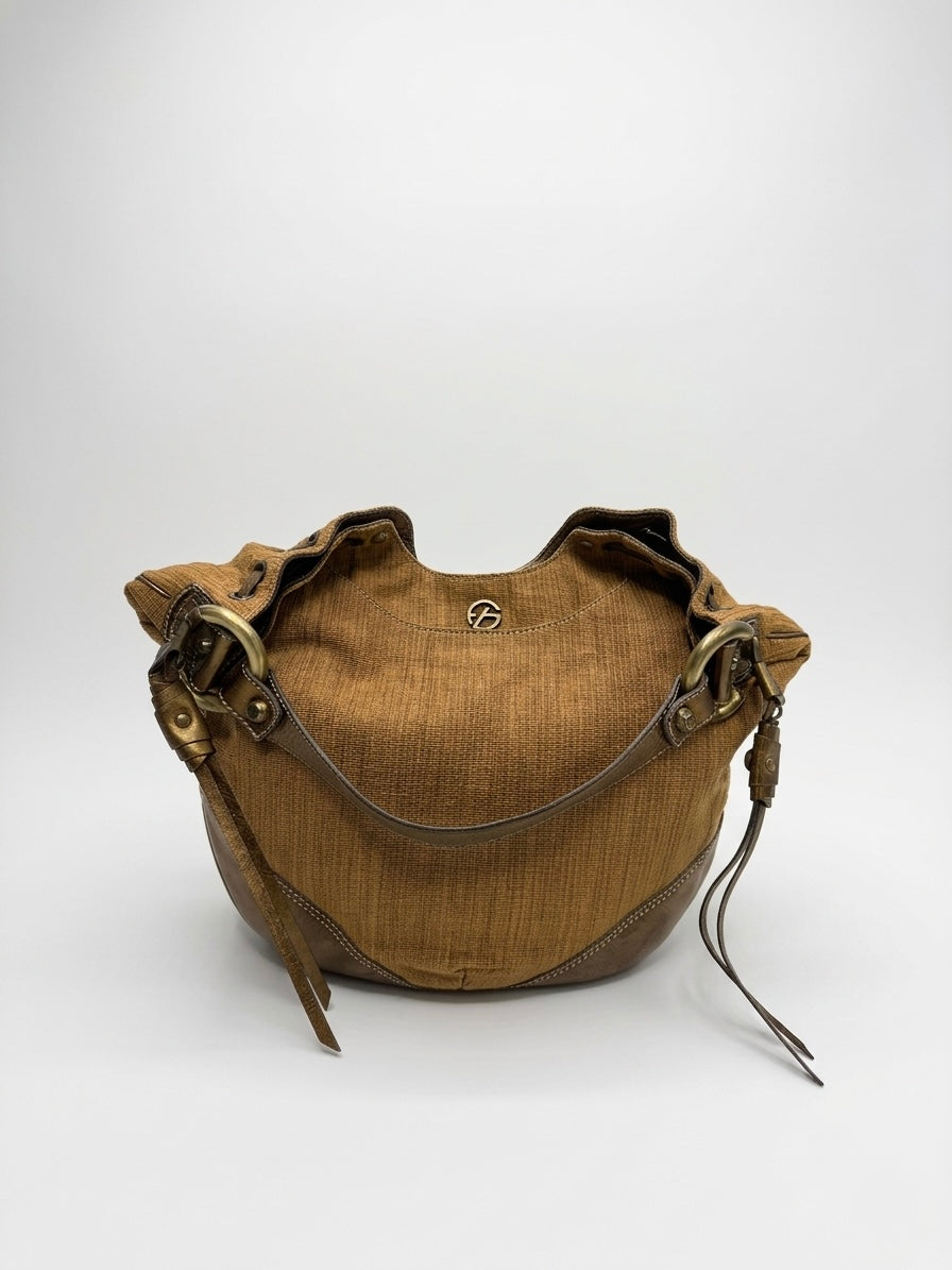 Borsa pelle e rafia Francesco Biasia spalla - mano y2k