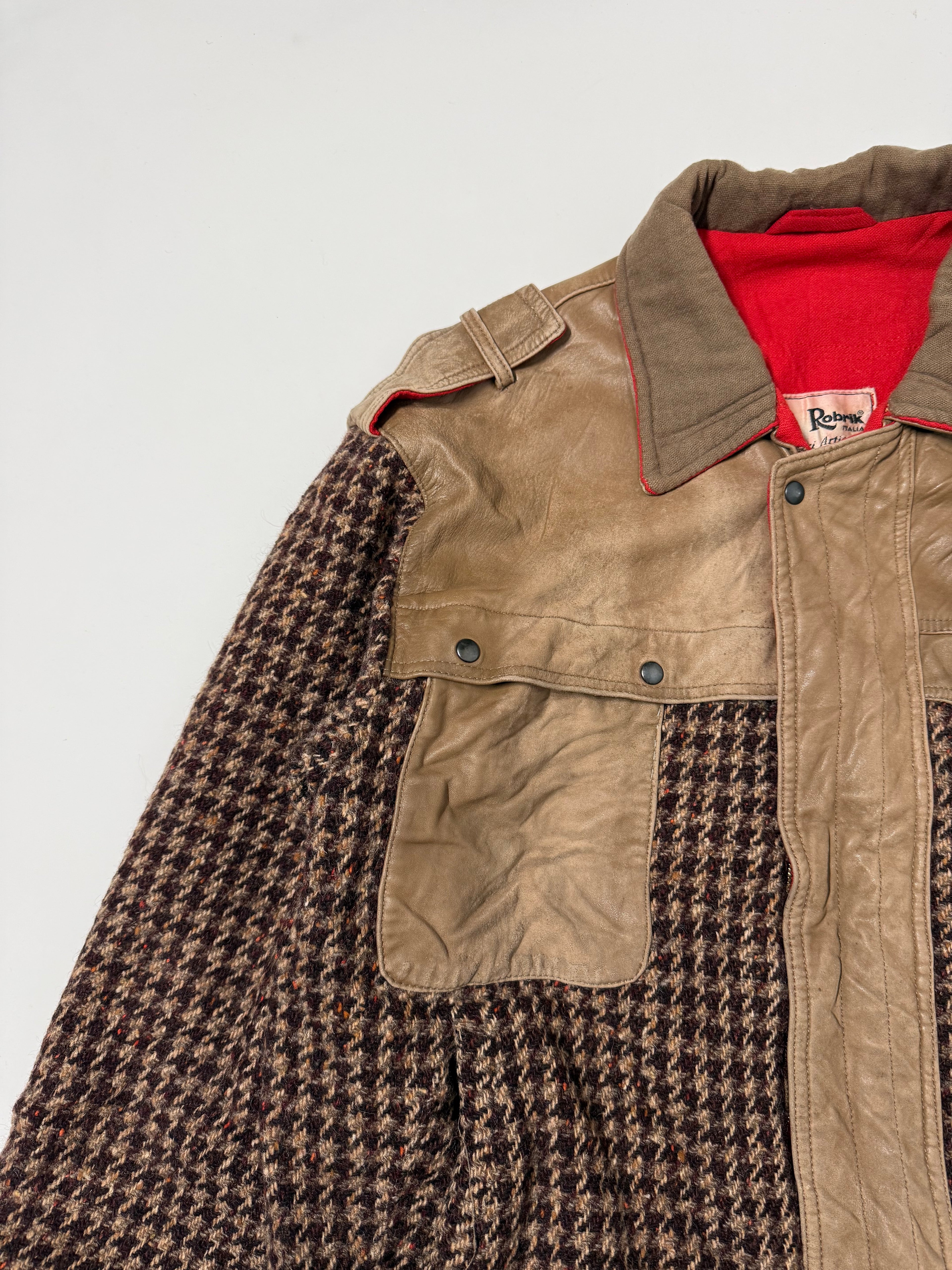 Bomber vintage in pelle e lana pied de poule unisex