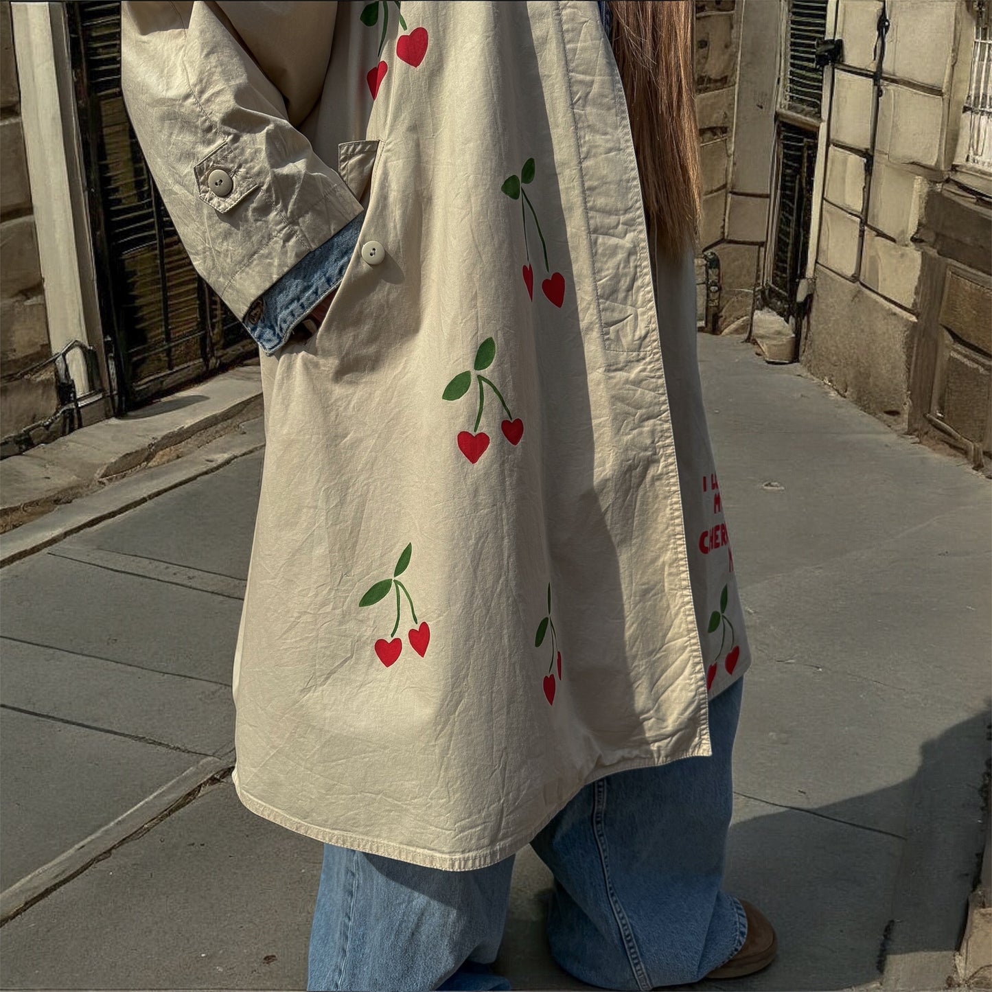 Trench ‘Cherry Much’ handmade