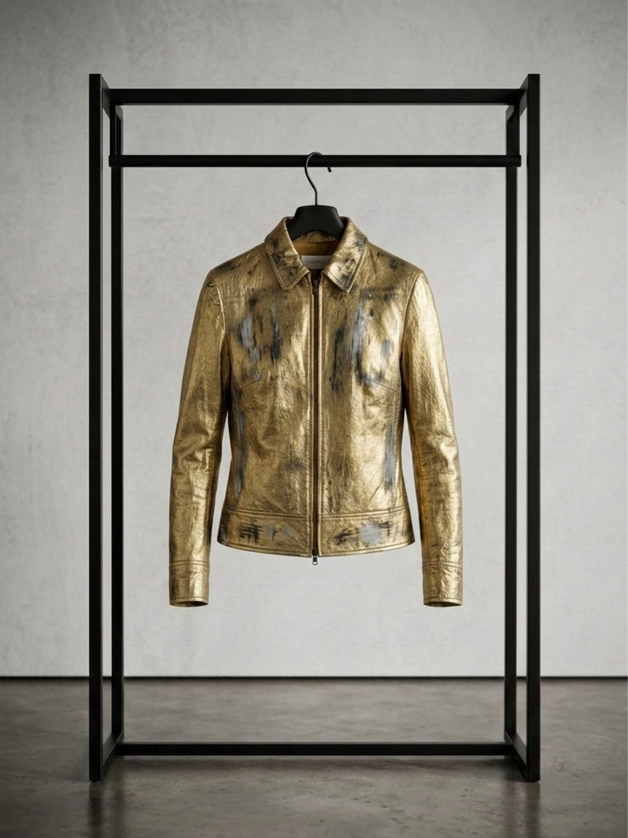 Biker in pelle gold ‘This is not Dior’ hand printed