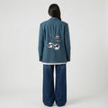 Blazer ottanio doppiopetto ‘Silver Cherries’ handmade