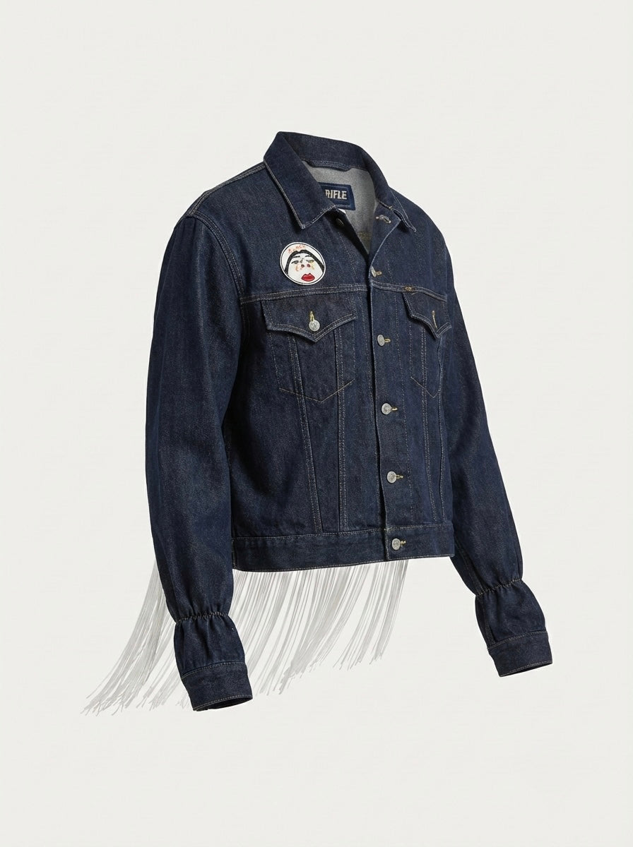 Giacca denim frange e patch