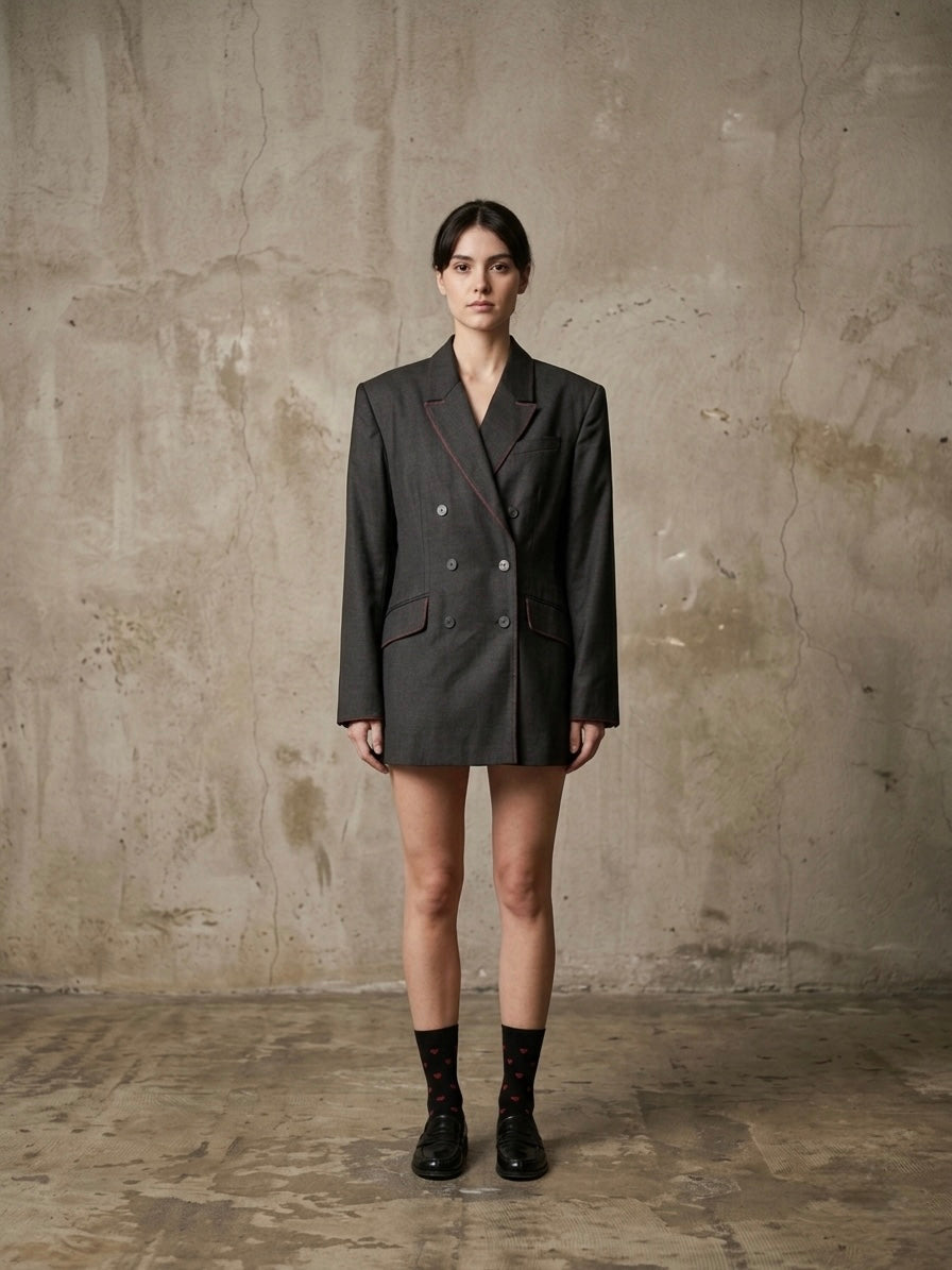 Blazer vintage doppiopetto ‘ghost heart’ reworked