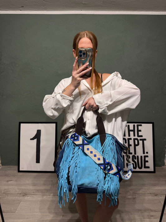Borsa denim handmade frange