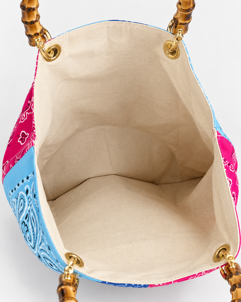 Maxi shopper bandana patchwork con manici in bamboo