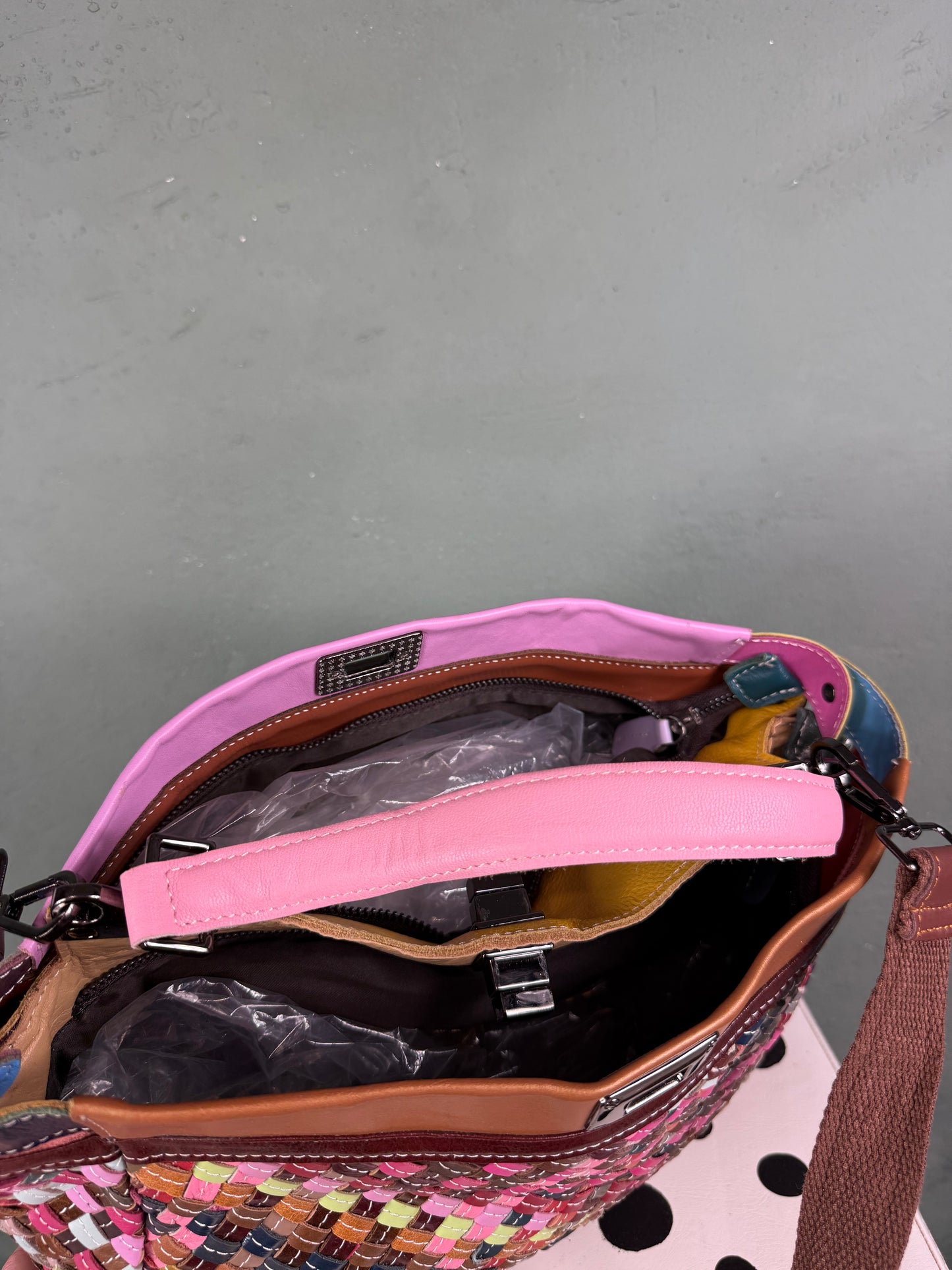Borsa shopper vera pelle intrecciata multicolor