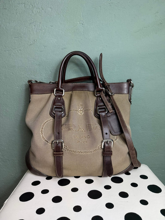 Prada Brown Canapa Canvas & Leather