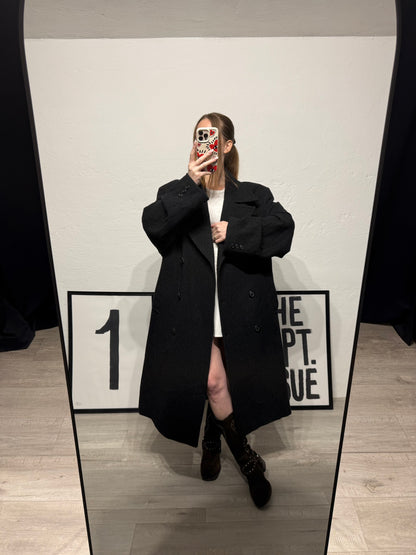 Cappotto vintage doppiopetto costine nero