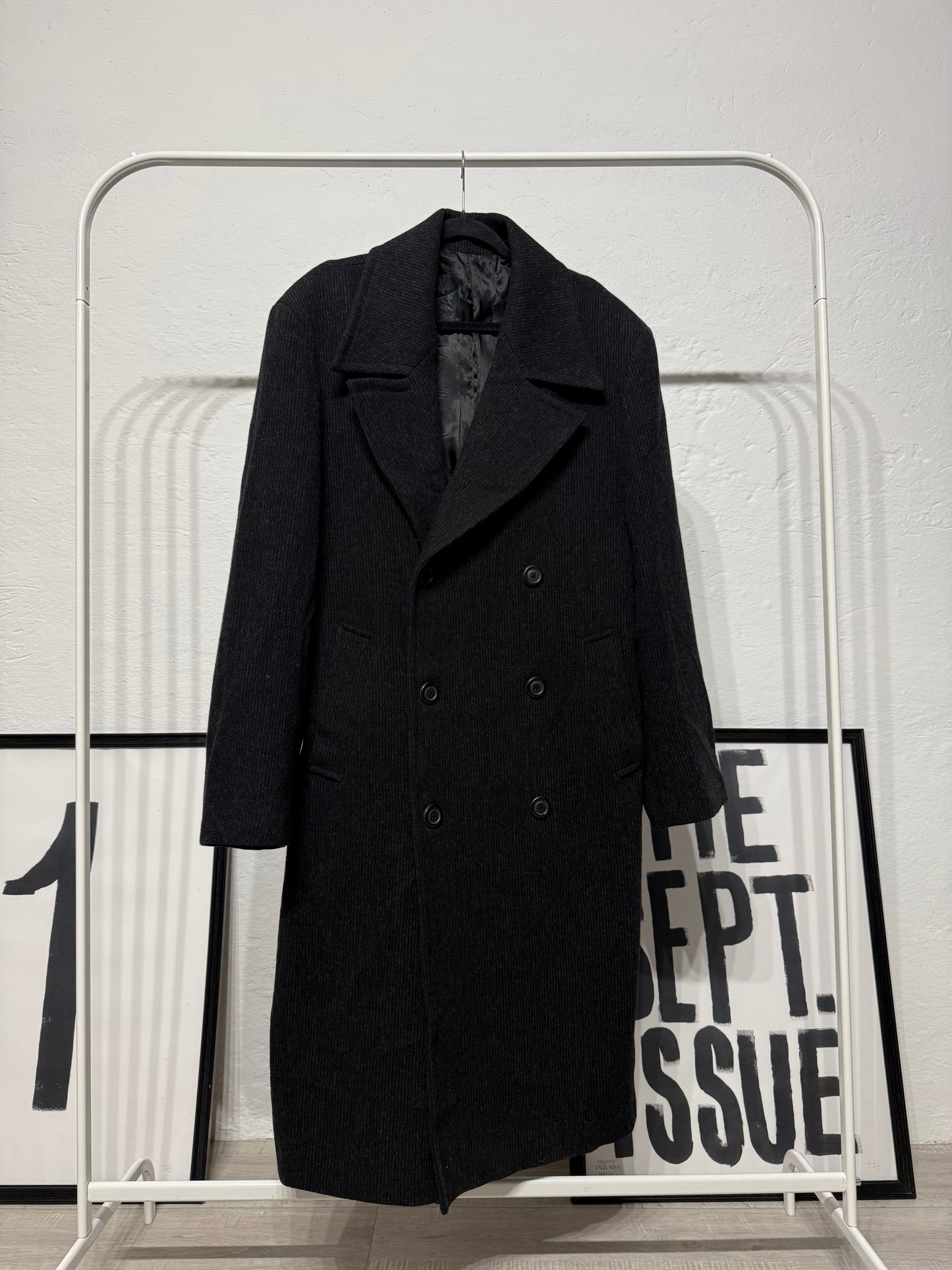 Cappotto vintage doppiopetto costine nero