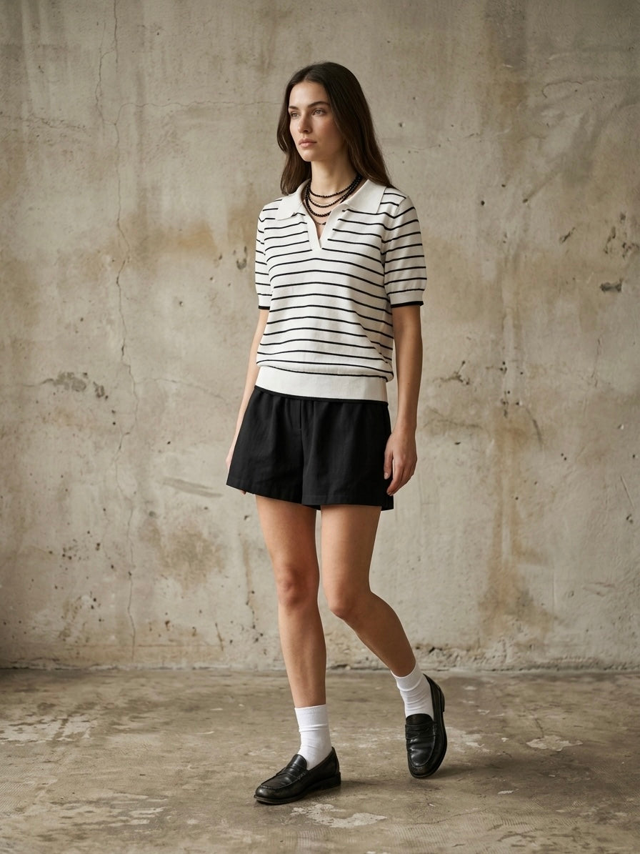Polo righe scollo V