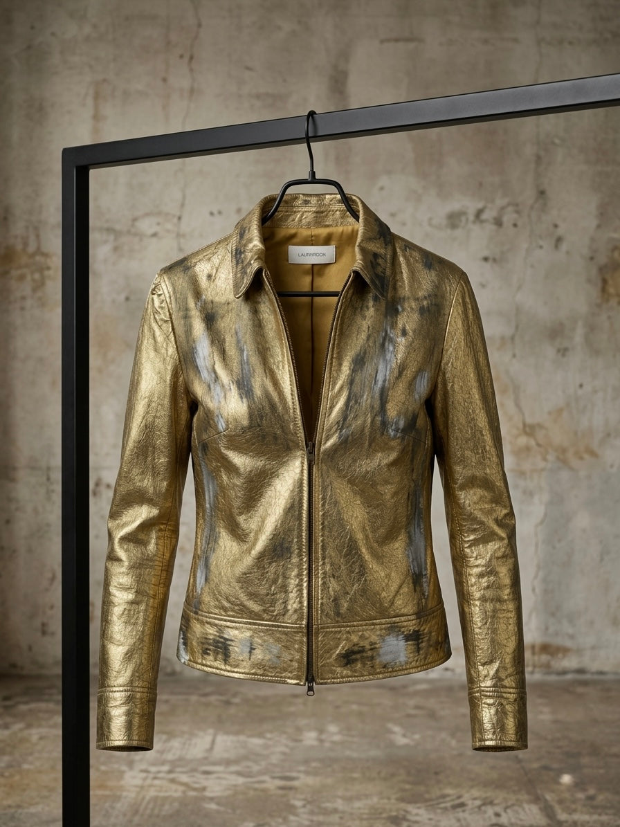 Biker in pelle gold ‘This is not Dior’ hand printed