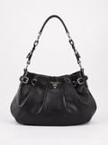 Prada Buckle Pleated Shoulder Hobo Bag Soft Calf Medium