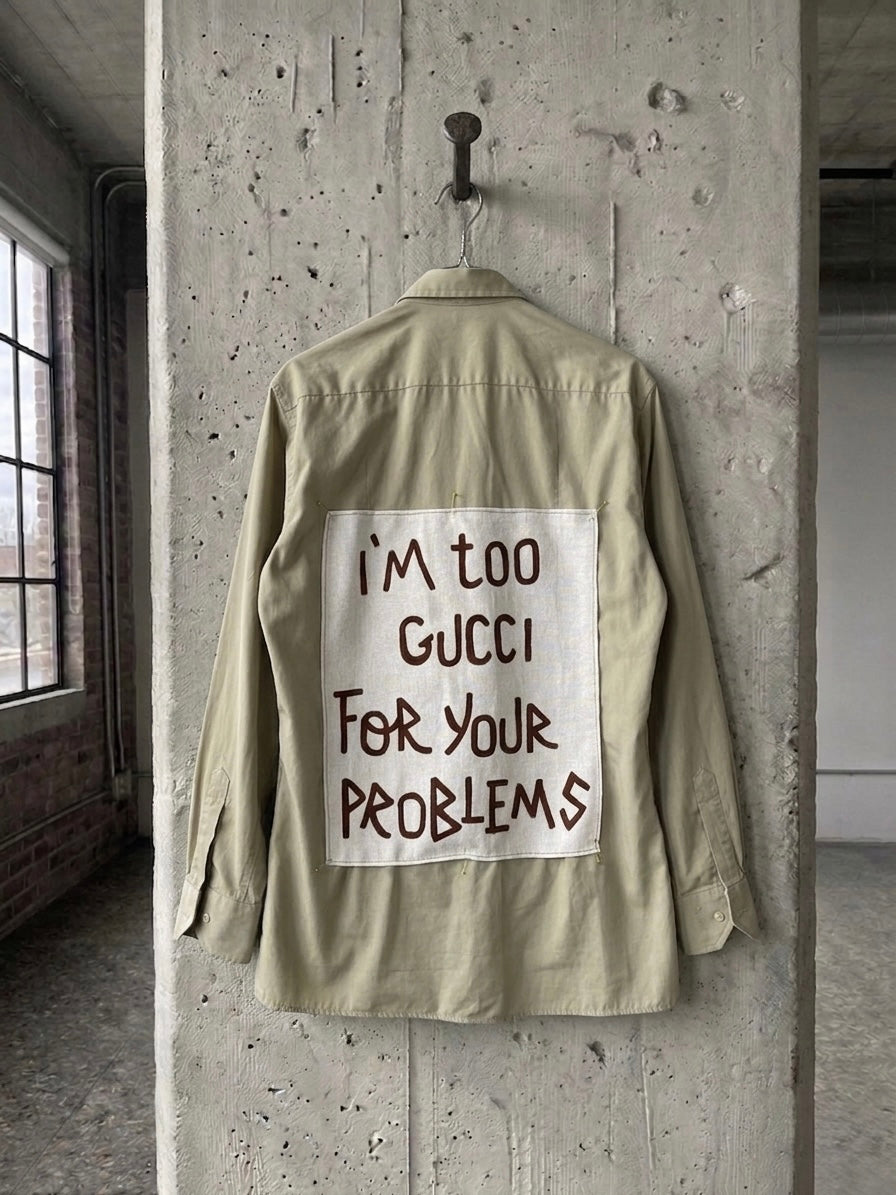 Camicia ‘I’m too Gucci’ upcycled