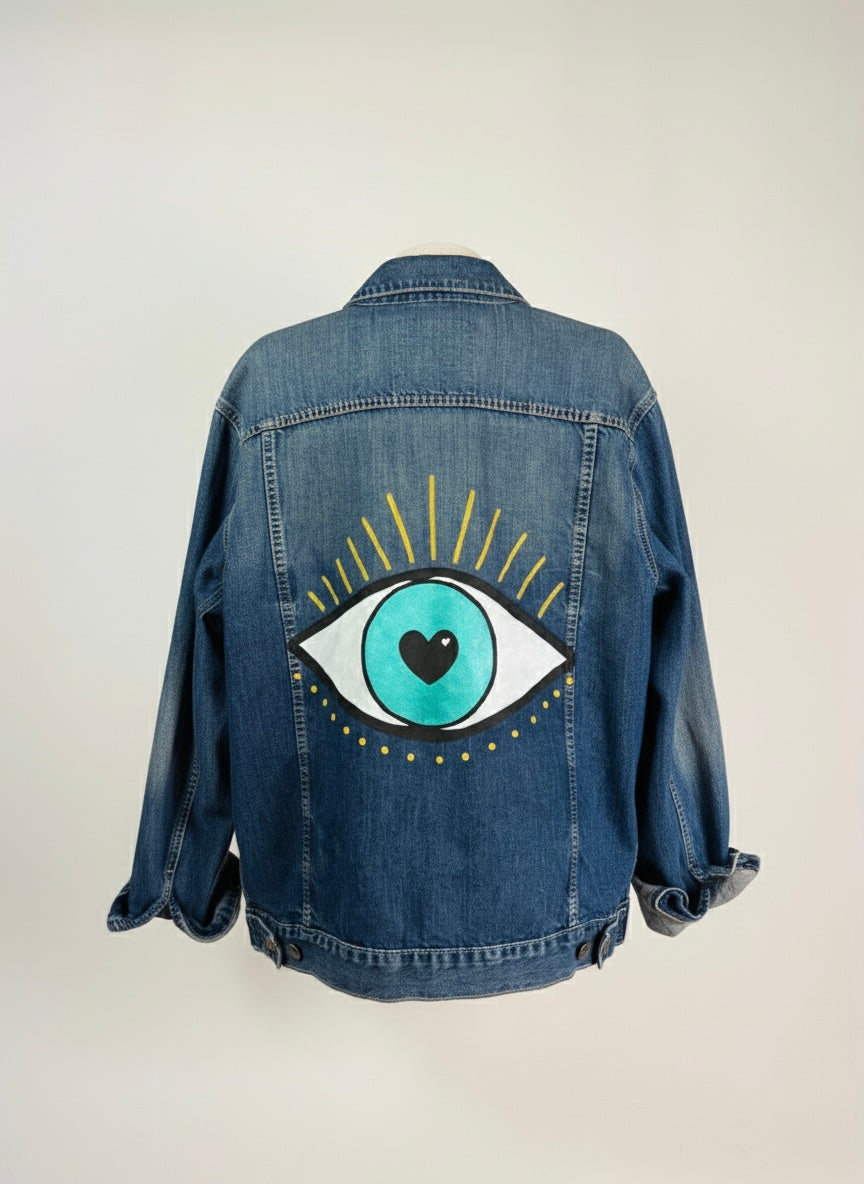 Giacca denim ‘HEART EYE’ hand printed