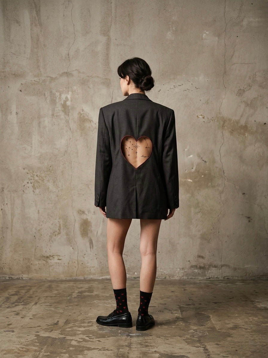 Blazer vintage doppiopetto ‘ghost heart’ reworked