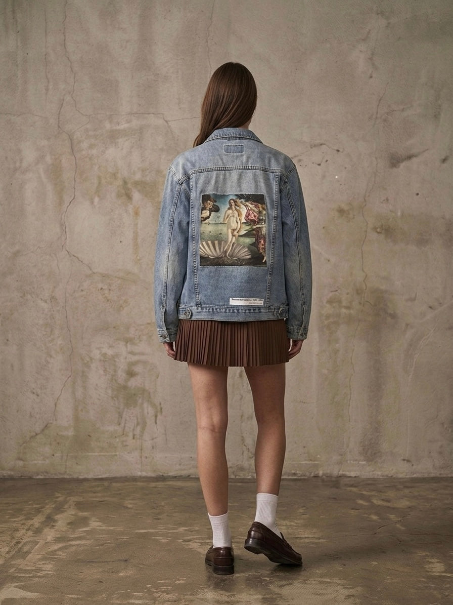 Giacca bomber denim ‘Nascita di Venere’ handmade
