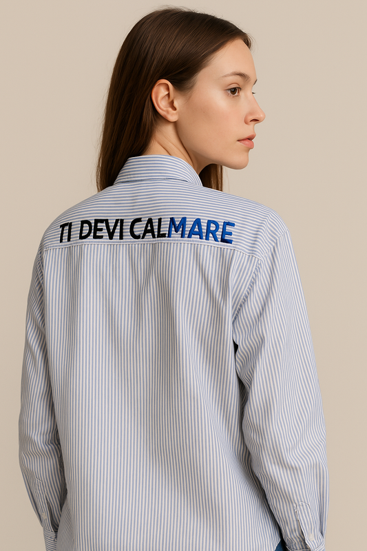 Camicia righe ‘Ti devi calmare’ tg.M
