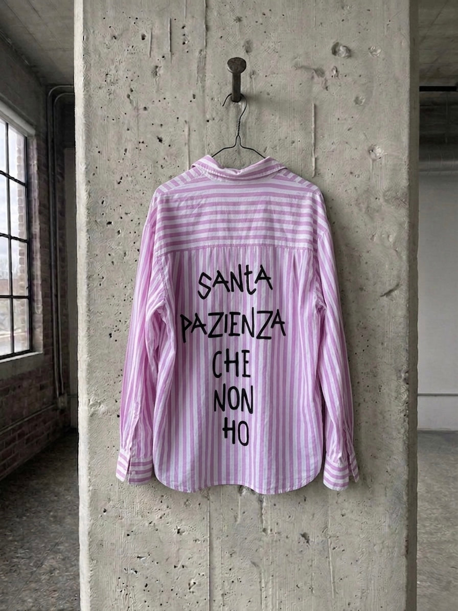 Camicia righe ‘santa pazienza’ handprinted