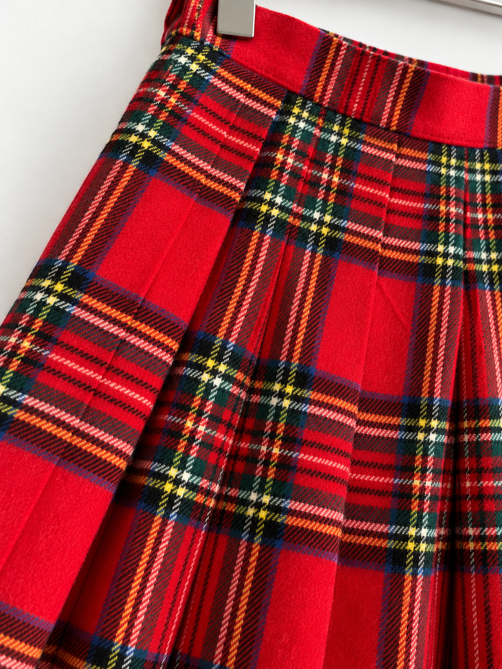 Maxigonna Vintage Plissé Tartan Rossa